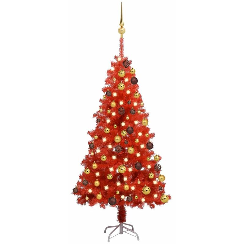 

Set arbol de Navidad artificial con LED y bola rojo 120 cm PVC