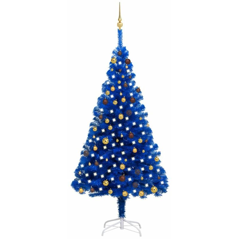 

Set arbol de Navidad artificial con LED y bolas azul 210 cm PVC
