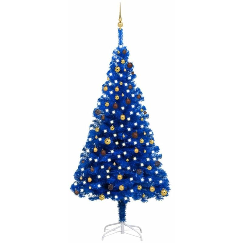 

Happyshopping - Set arbol de Navidad artificial con LED y bolas azul 240 cm PVC