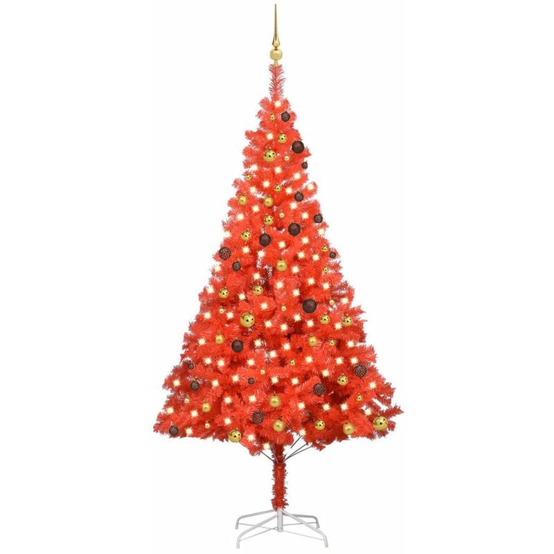 

Happyshopping - Set arbol de Navidad artificial con LED y bolas rojo 240 cm PVC