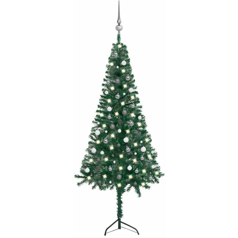 

Set arbol de Navidad artificial esquina LED y bola verde 240 cm