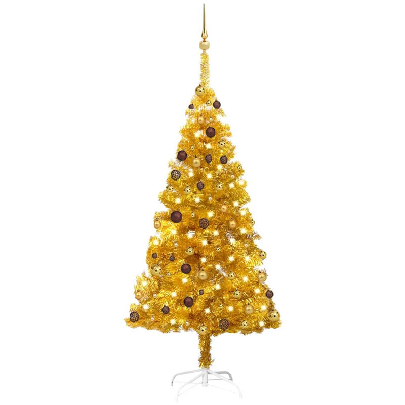 

Happyshopping - Set arbol de Navidad artificial LED y bolas dorado PET 180 cm