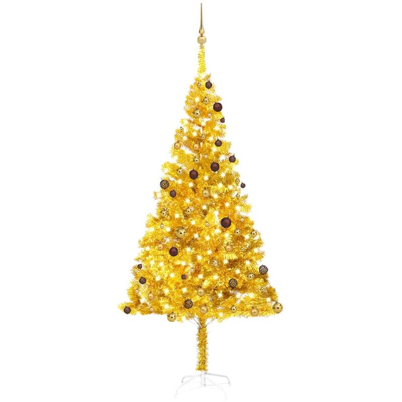 

Set árbol de Navidad artificial LED y bolas dorado PET 240 cm