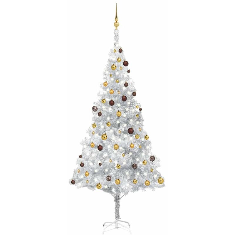 

Happyshopping - Set arbol de Navidad artificial LED y bolas plateado 240 cm PET