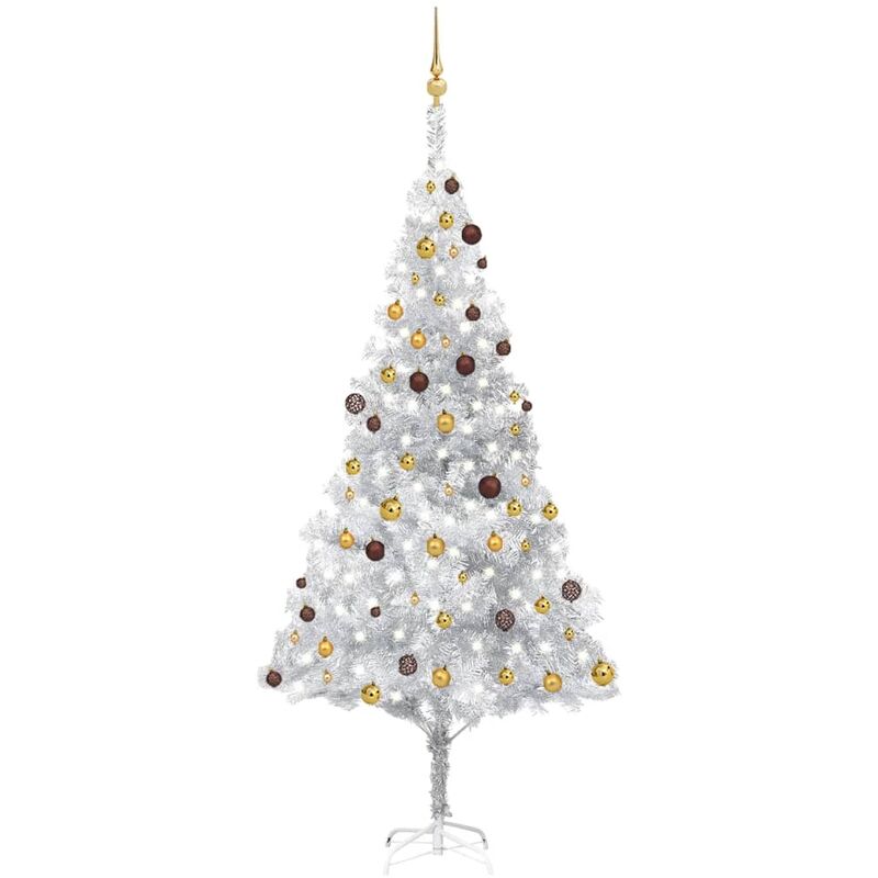 

Set árbol de Navidad artificial LED y bolas plateado 240 cm PET