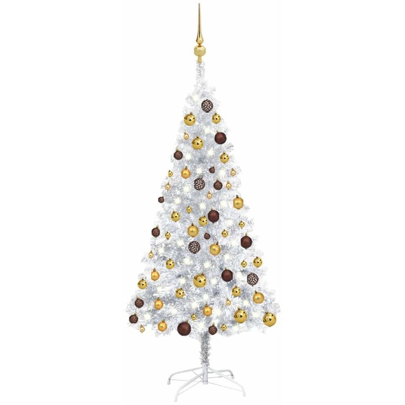 

Set arbol de Navidad artificial LED y bolas plateado PET 150 cm