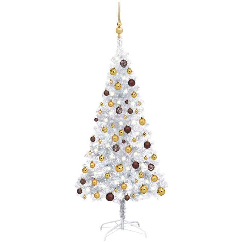 

Set árbol de Navidad artificial LED y bolas plateado PET 150 cm