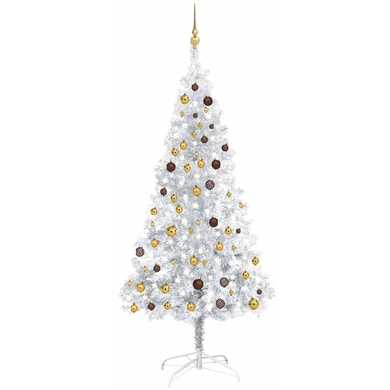 

Set arbol de Navidad artificial LED y bolas plateado PET 210 cm