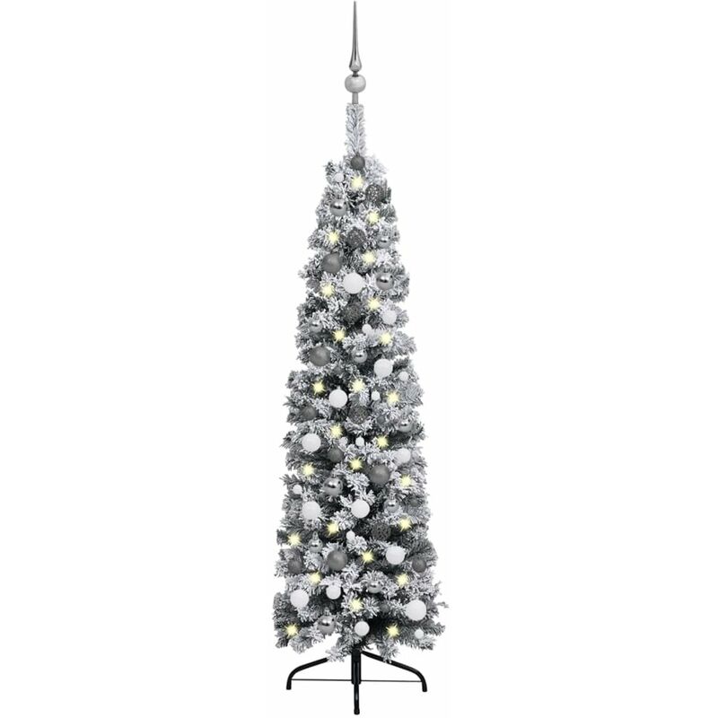 

Set arbol Navidad artificial delgado LED y bolas verde 150 cm