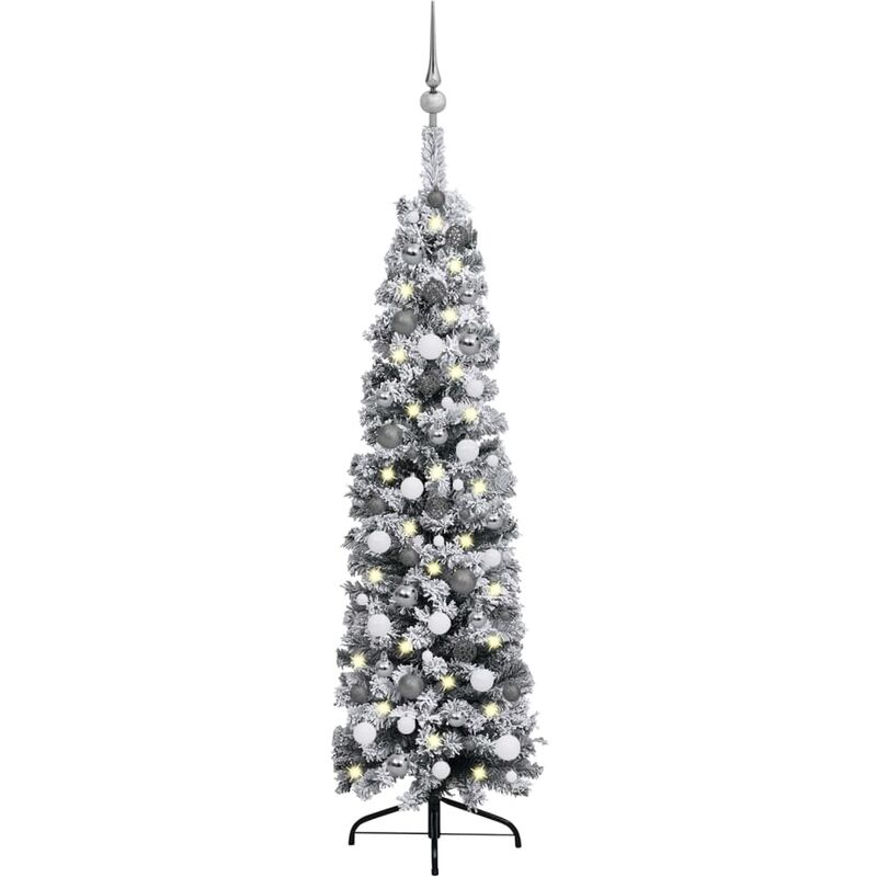 

Set árbol Navidad artificial delgado LED y bolas verde 150 cm