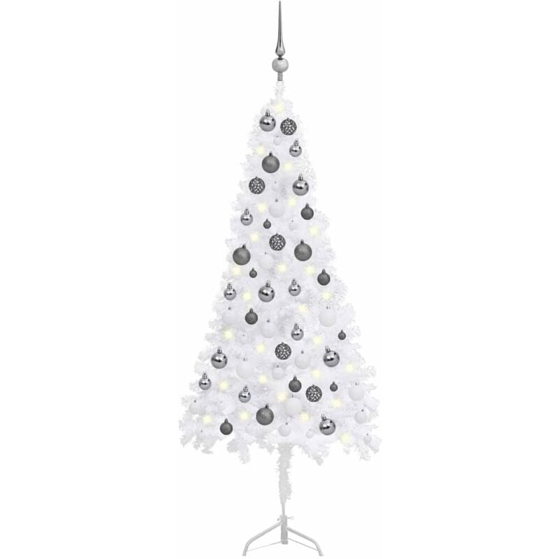 

Set arbol Navidad artificial esquina LED y bolas blanco 120 cm