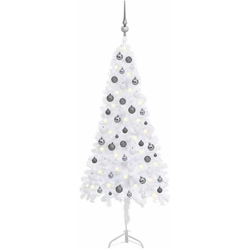 

Set arbol Navidad artificial esquina LED y bolas blanco 150 cm