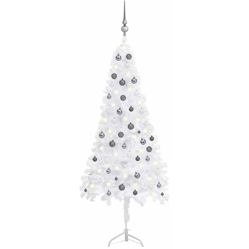 

Set arbol Navidad artificial esquina LED y bolas blanco 180 cm