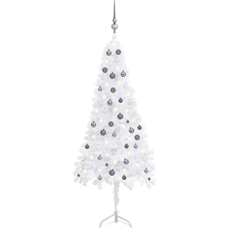 

Set árbol Navidad artificial esquina LED y bolas blanco 180 cm