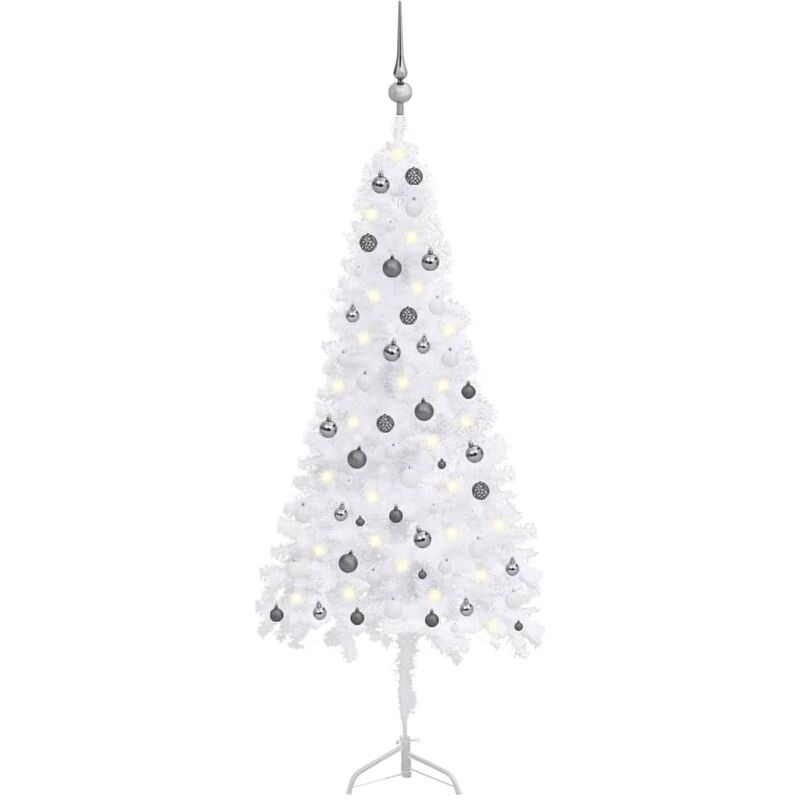 

Set árbol Navidad artificial esquina LED y bolas blanco 210 cm