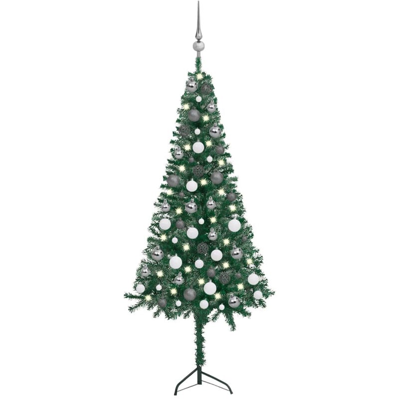 

Set arbol Navidad artificial esquina LED y bolas verde 120 cm