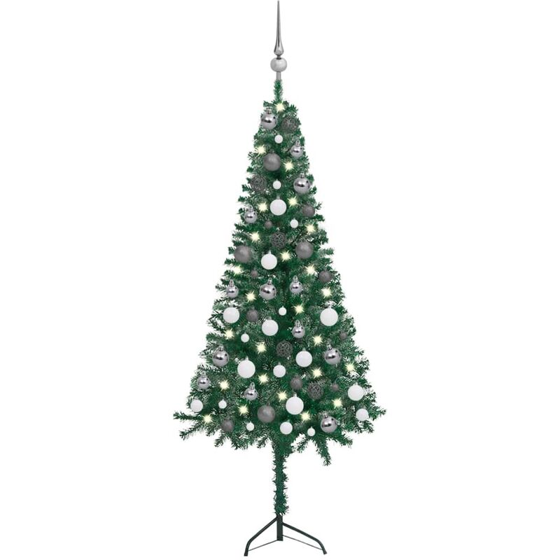 

Set árbol Navidad artificial esquina LED y bolas verde 120 cm