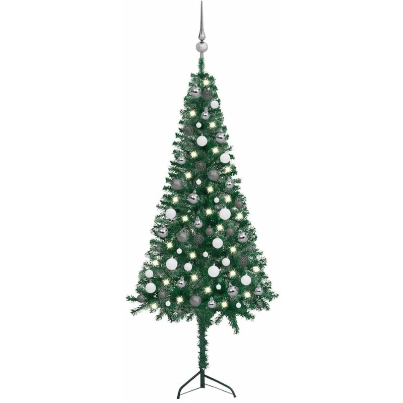 

Set arbol Navidad artificial esquina LED y bolas verde 150 cm