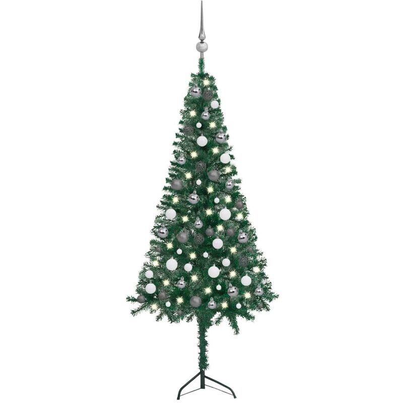 

Set árbol Navidad artificial esquina LED y bolas verde 150 cm