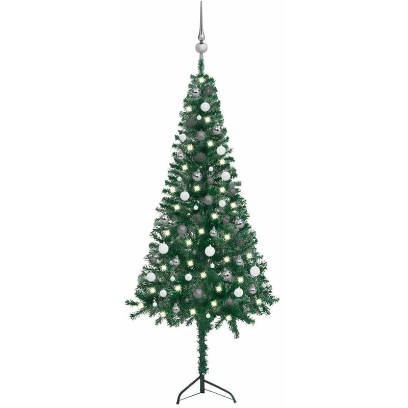

Set arbol Navidad artificial esquina LED y bolas verde 180 cm