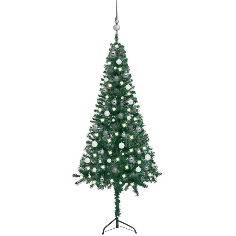 

Set árbol Navidad artificial esquina LED y bolas verde 180 cm