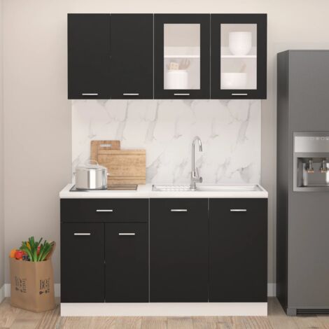Set Armadi da Cucina 4 pz Nero in Truciolato vidaXL 13217