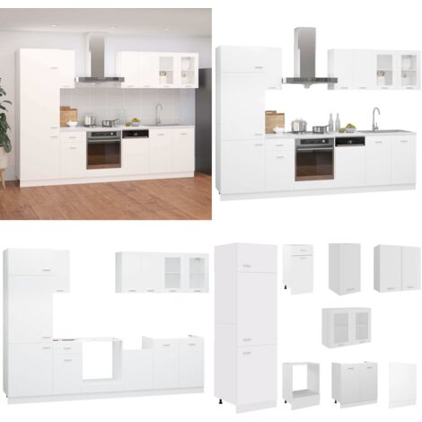 Set Armadi da Cucina 8 pz Lyon Bianco in Truciolato - Armadi da cucina 8 pezzi - Armadi da cucina in truciolato