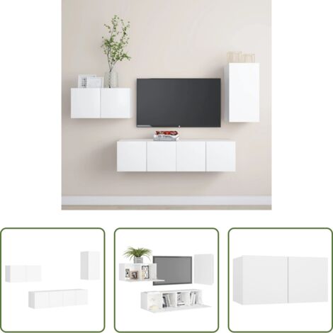 Set armadi TV -  Set di Mobili Porta TV 4 pz Bianco in Legno Multistrato