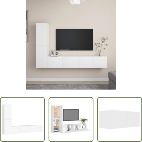 Set armadi TV -  Set Mobili Porta TV 4 pz Bianco in Legno Multistrato