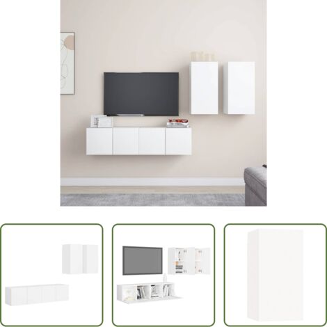 Set armadi TV -  Set Mobili Porta TV 4 pz Bianco in Legno Multistrato