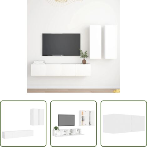 Set armadi TV -  Set Mobili Porta TV 4 pz Bianco in Legno Multistrato