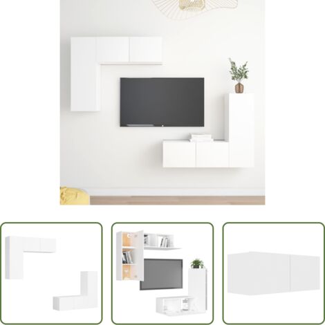 Set armadi TV -  Set Mobili Porta TV 4 pz Bianco in Legno Multistrato