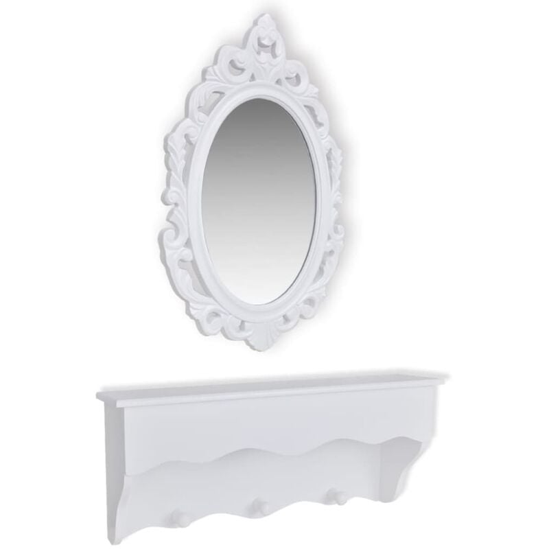 

vidaXL Estante de pared para llaves y joyas con espejo y ganchos - Blanco