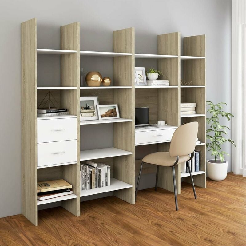 

Set armario libros 4 pzas aglomerado blanco y roble Sonoma