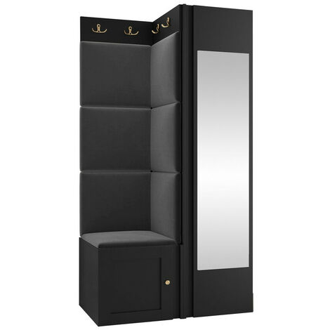 Set arredo da corridoio Hartford 382, Nero, 186x82x46cm, Con, Arazzo, Pannello di fibra a media densità, Truciolare laminato, Da terra, Montaggio a parete