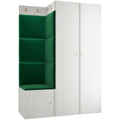 Set arredo da corridoio Hartford 387, Bianco, 186x116x46cm, Senza, Truciolare laminato, Pannello di fibra a media densità, Arazzo, Da terra, Montaggio a parete