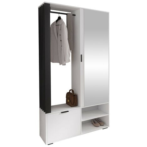 Set arredo da corridoio Stanton 145, Bianco + Nero, 190x100x33cm, Con, Truciolare laminato, Da terra