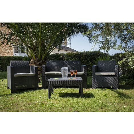 Set Arredo Giardino Color Grigio - Divano +  2 Poltrone + Tavolino  Giove - StilProjectStore