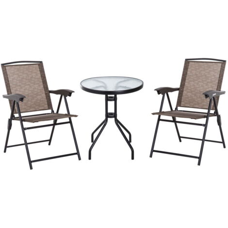 SET ARREDO PER ESTERNI CON TAVOLINO IN VETRO E SEDIE, MARRONE