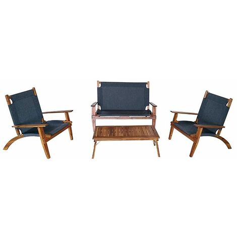 Set arredo primavera tessuto grigio scuro acacia oliata 1 divanetto+2 poltrone+1 tavolino
