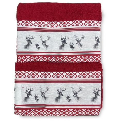 SET asciugamani con bordo tirolese CERVINO ROSSO in puro cotone Made in Italy