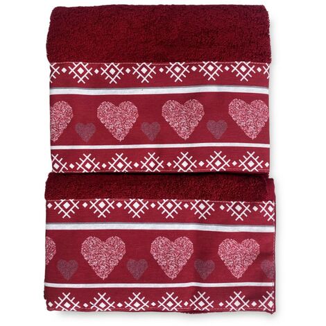 SET asciugamani con bordo tirolese CUORE ROSSO in puro cotone Made in Italy