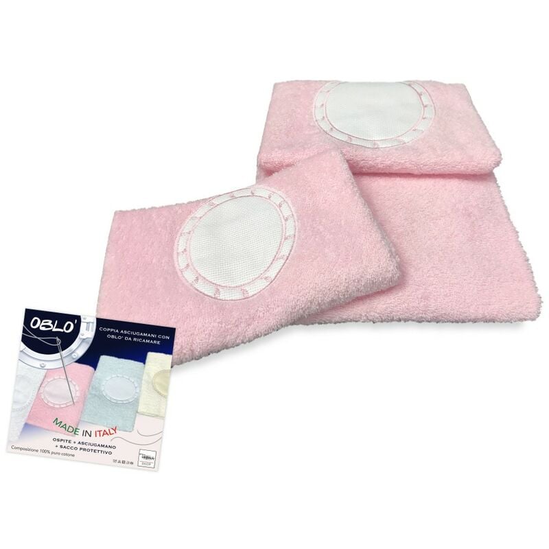 Set asciugamani spugna tela aida da ricamare punto croce 1+1 con oblò viso e ospite complete di sacco washy Rosa