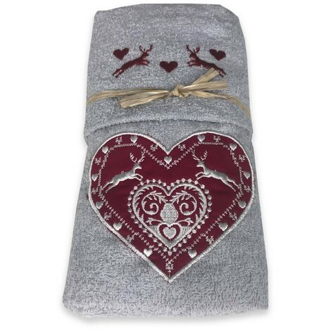 SET Asciugamani TIROLO tirolese CUORE CERVO GRIGIO
