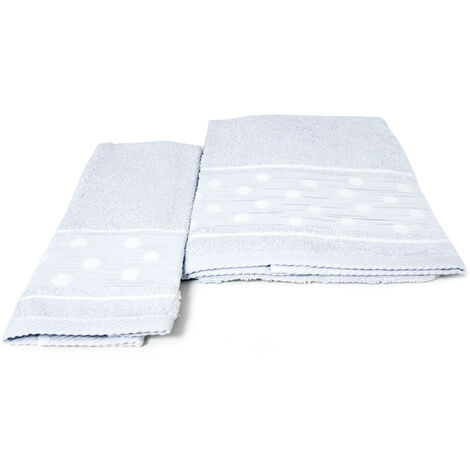 Set Asciugamano Copiola Salvietta Bagno In Spugna 100% Cotone Mod Pois Grigio