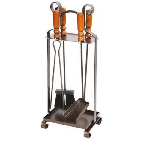 Set attrezzature camino Totem 4 pz – paletta, scopino, pinza e porta utensili