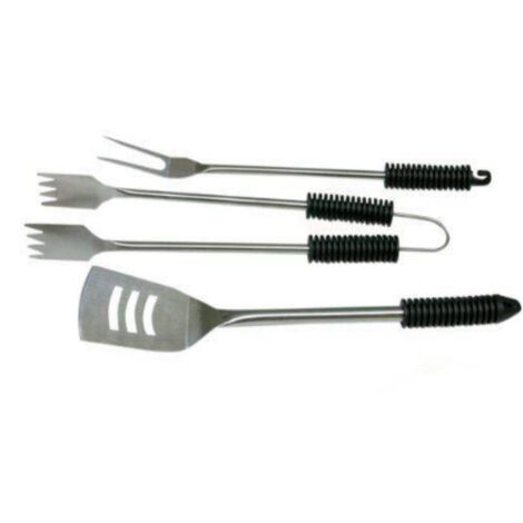 Set Attrezzi Accessori Barbecue Bbq 3 Pz Manico Resina Pinza Spatola Forchettone