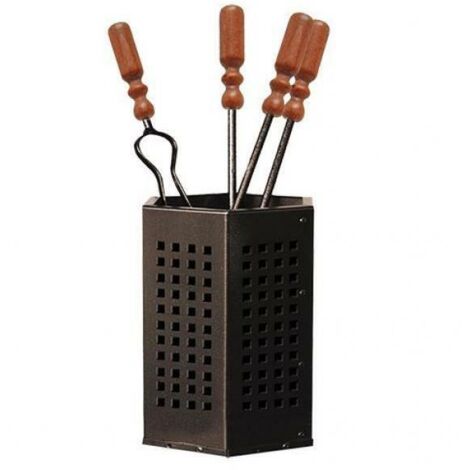 Set Attrezzi Per Camino Stufe 4 Pezzi Con Manico Legno 18X50 Cm - Artigianferro