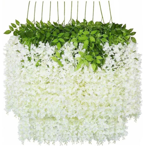 Set aus 12 reinweißen künstlichen Glyzinien, exquisite Dekoration für Hochzeiten und Zeremonien im Freien