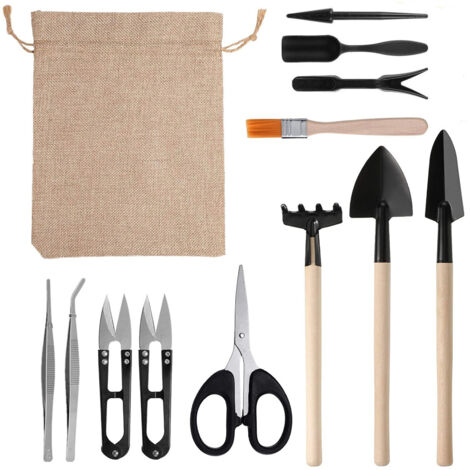 Set aus 13 Miniatur-Gartengeräten für Sukkulenten: Unkraut jäten, graben, pflanzen, umpflanzen, märchenhafte Mini-Gärten gestalten, Kakteen und Bonsai.